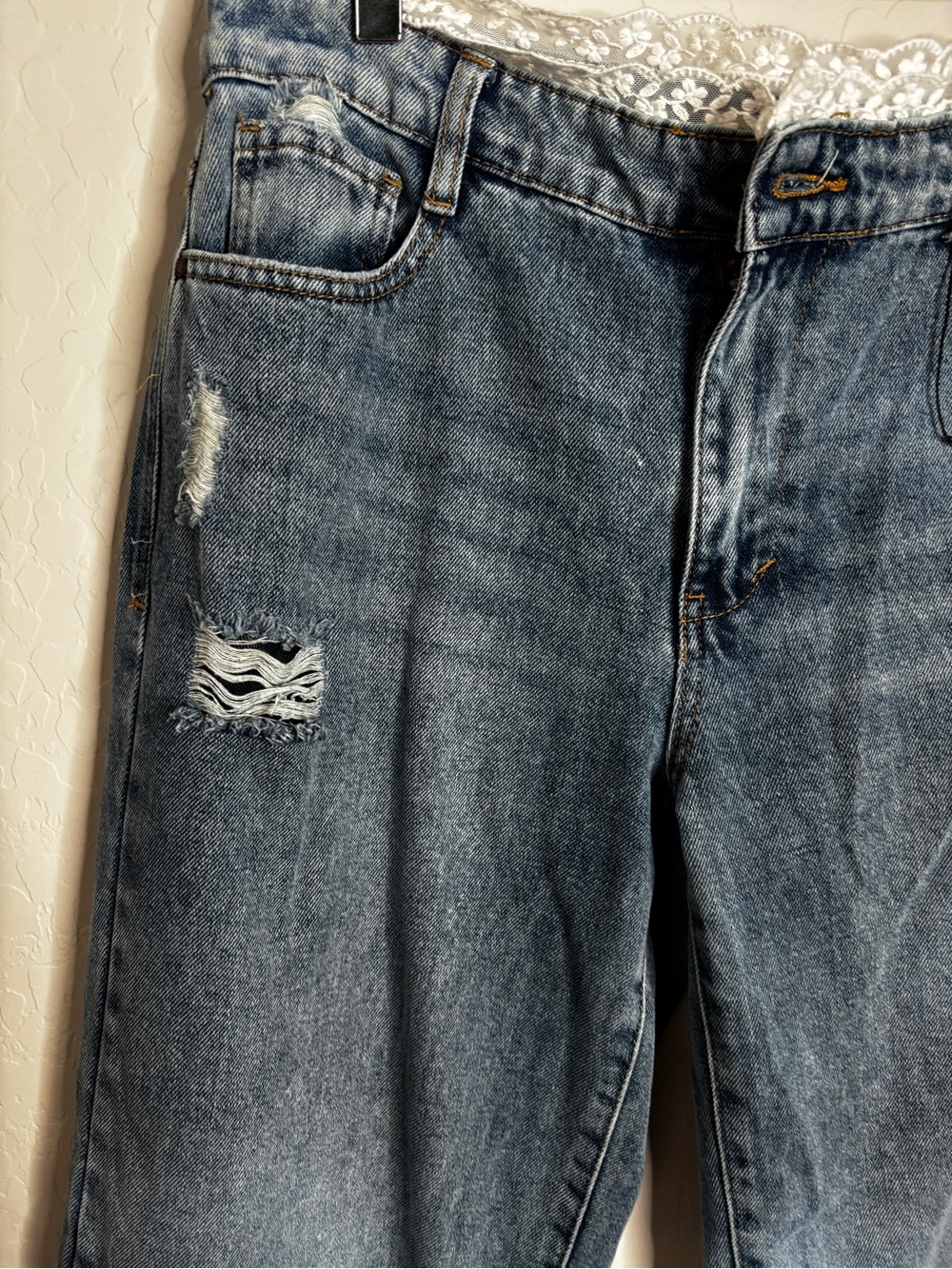 Distressed Wide Leg Jeans with Lace Waistband 1030 Brand